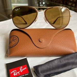 RAY BAN 3513 POLARIZED AVIATOR FLAT METAL 149/83 55 Sand gold, brown polarized